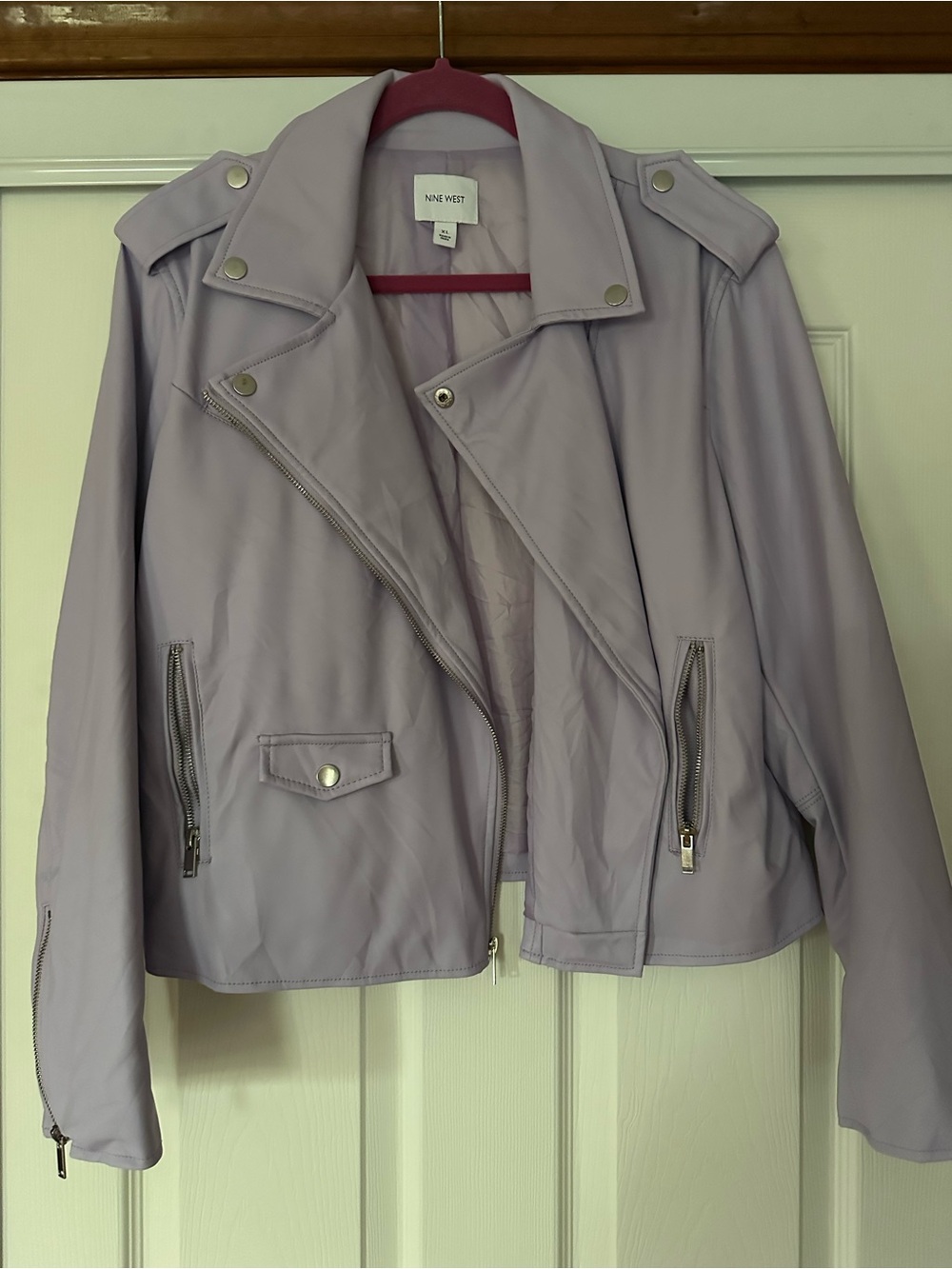 Nine West Pastel Lilac Faux Leather Moto Jacket